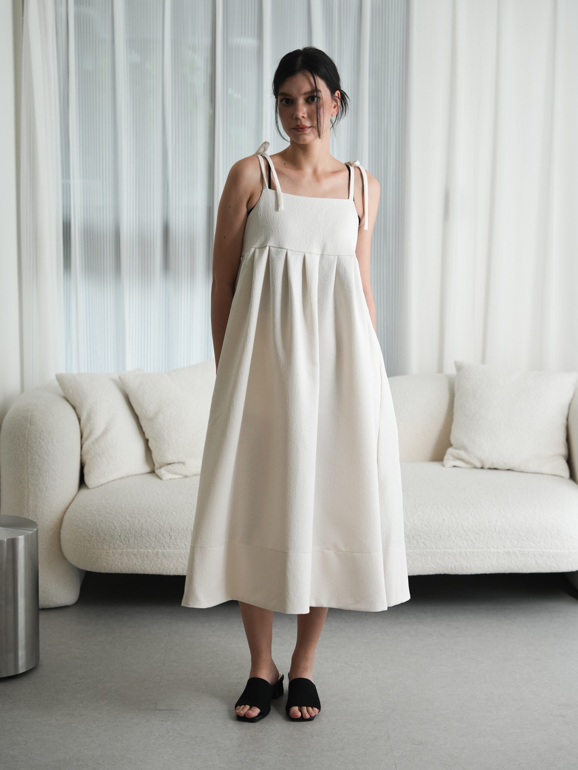 立體紋理綁帶細肩帶長裙 Jacquard Cami Tie-Strap Long Dress - Image 2