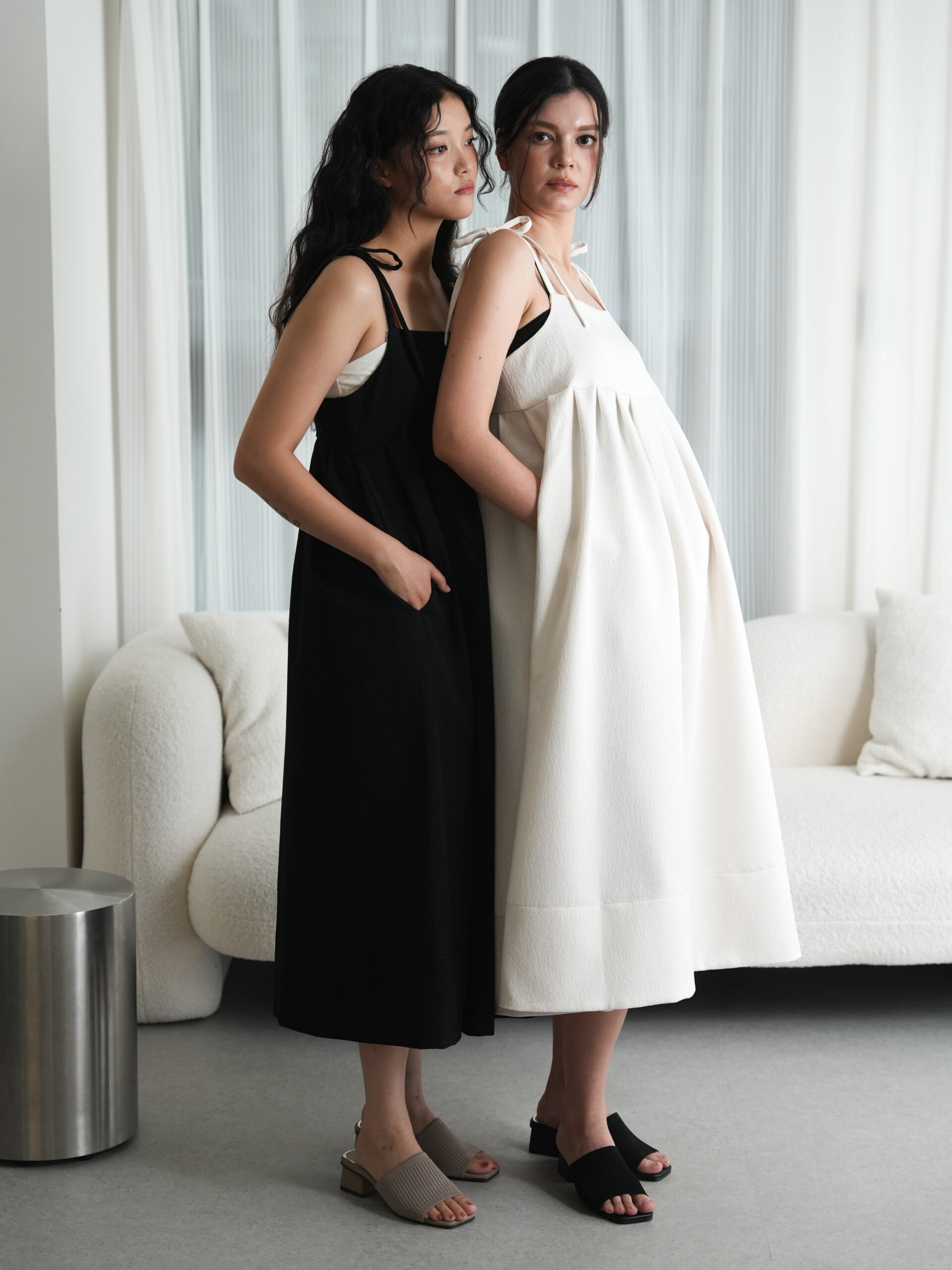 立體紋理綁帶細肩帶長裙 Jacquard Cami Tie-Strap Long Dress - Image 5