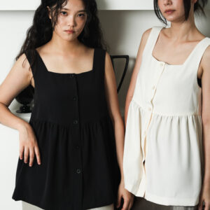 方領排扣長版無袖背心Square Neck Longline Sleeveless Blouse Vest