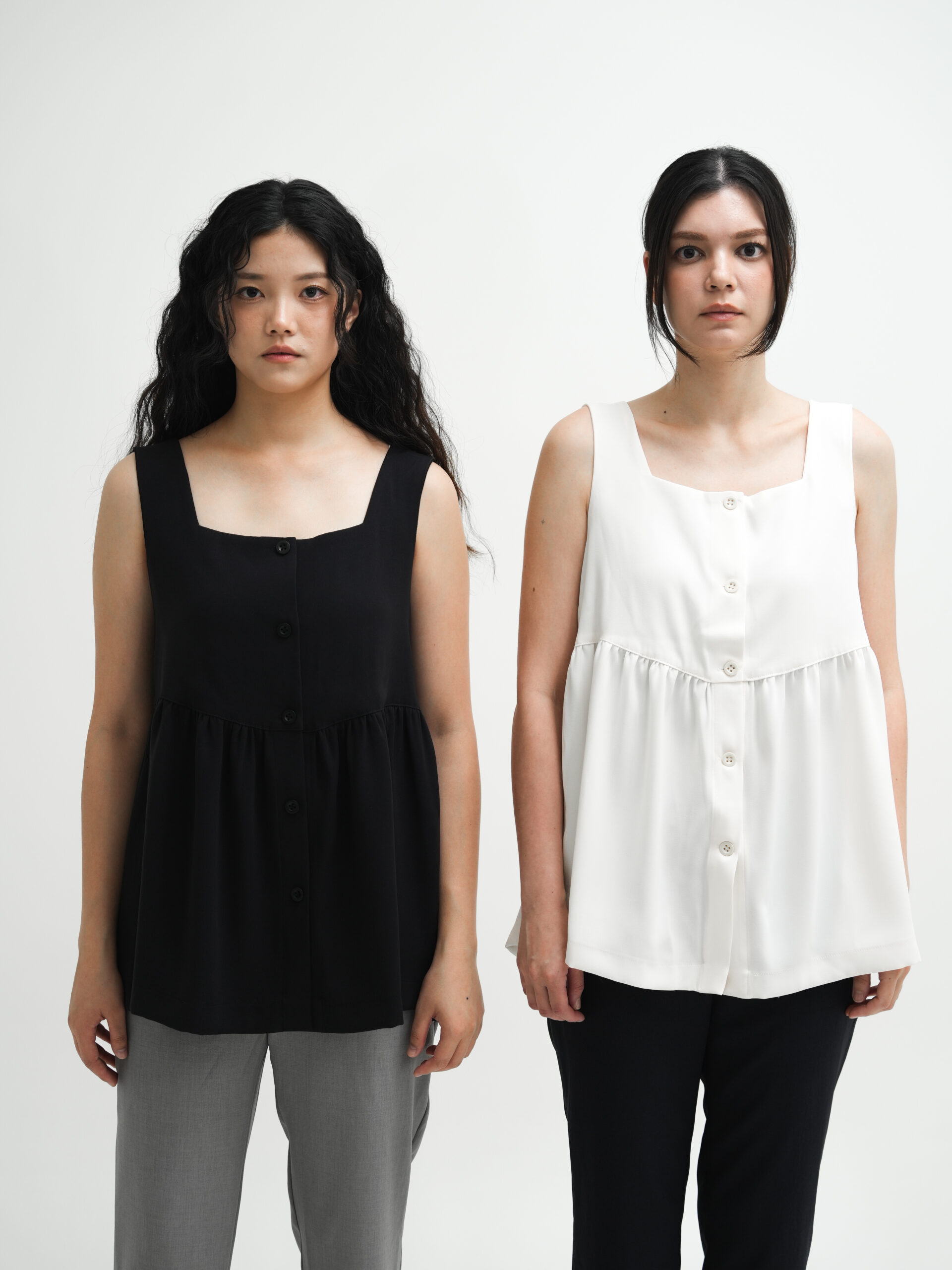 方領排扣長版無袖背心Square Neck Longline Sleeveless Blouse Vest:圖片 10